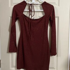 Sparkling Square Neck Dress in Burgundy